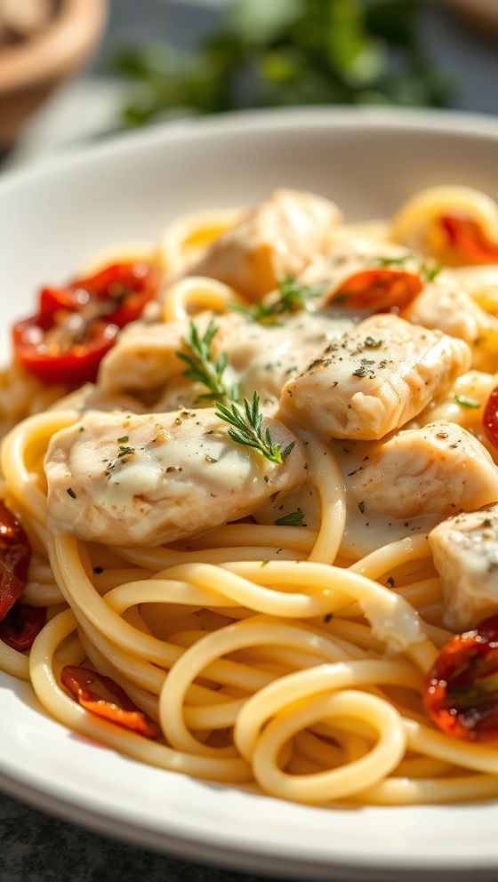 Fettuccine Alfredo with Chicken and Sundried Tomatoes