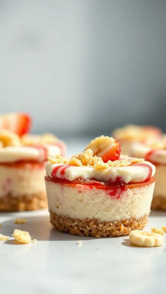 No-Bake Mini Strawberry Banana Pudding Crunch Cheesecakes
