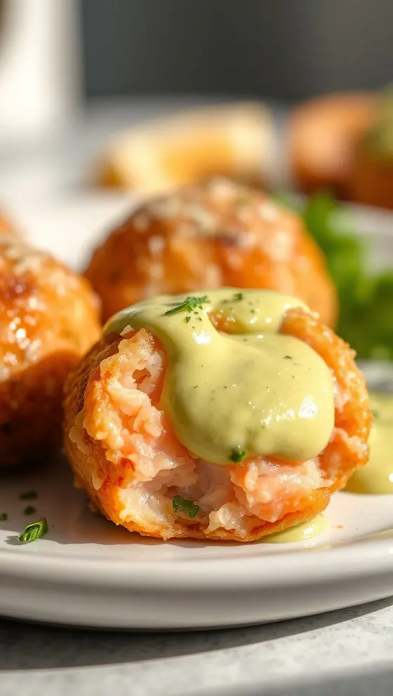 Salmon Balls with Creamy Avocado Sauce